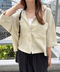 アンドミー andme リネンブレンド 短丈 シアー シャツ ブラウス