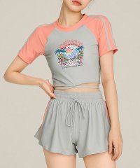 TeddyShop/テディショップ Teddyshop レディース水着 半袖スポーティークロップド丈クロスストラップトップス+ショートパンツ+ショーツ 3点セット【返品不可商品】/506390656