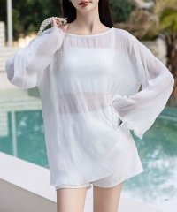 TeddyShop/テディショップ Teddyshop レディース水着 長袖シアートップス+ショートパンツ+ダブルストラップリブビキニ 4点セット【返品不可商品】/506398172