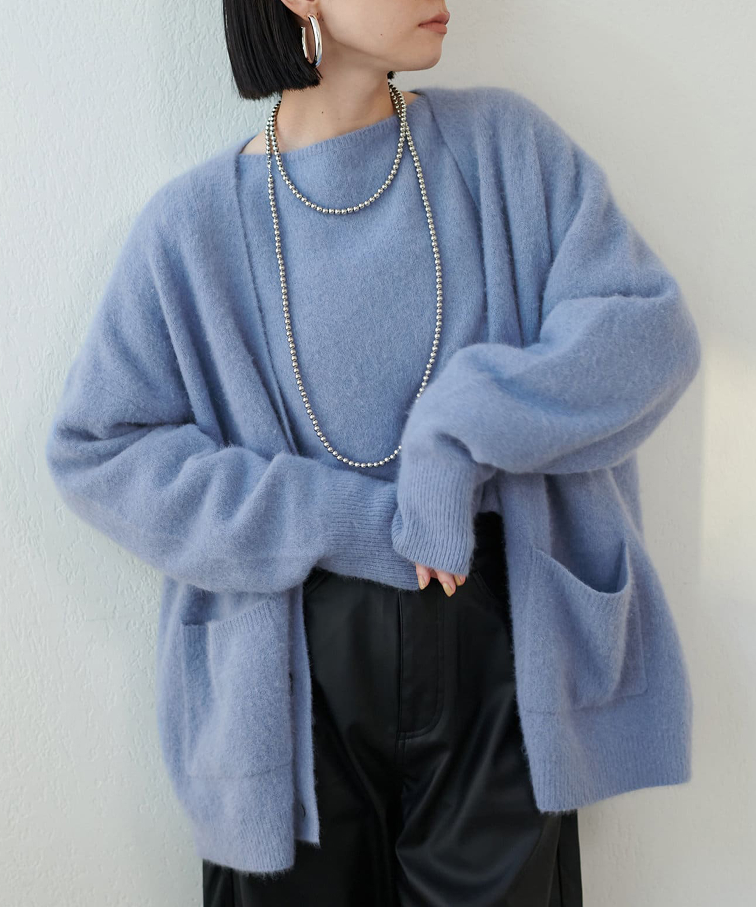 Olive des Olive モヘア風オーバーサイズカーディガン ブルー