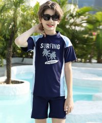 TeddyShop/テディショップ Teddyshop キッズ水着 半袖プリントトップス+ショートパンツ+キャップ 3点セット【返品不可商品】/506405379