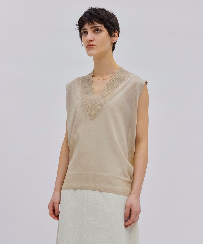 美品 BEIGE. ベイジ Vネック ブラウス 半袖 プルオーバー ストレッチ