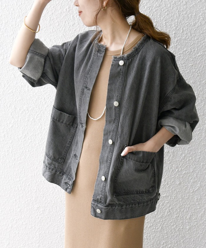 SHIPS any: ノーカラー デニム ブルゾン［SHIPS any DENIM］(505106648) | シップス エニィ ウィメン(SHIPS  any WOMEN) - d fashion
