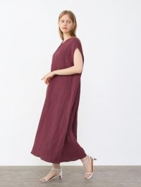 Aga/アーガ Aga 麻×レーヨンヘンリーネックワンピース/506410294