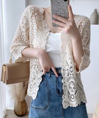 shoppinggo/ショッピングゴー shoppinggo サマーカーディガン 花柄刺 透かし編み Vネックカーディガン トップス 長袖 ショート丈 透け感 重ね着 かわいい フェ/506411449