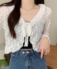 shoppinggo/ショッピングゴー shoppinggo サマーカーディガン 透かし編み Vネックカーディガン トップス 長袖 ショート丈 前開き 透け感 重ね着 ガーリー/506413250