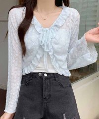shoppinggo/ショッピングゴー shoppinggo サマーカーディガン 透かし編み Vネックカーディガン トップス 長袖 ショート丈 前開き 透け感 重ね着 ガーリー/506413250