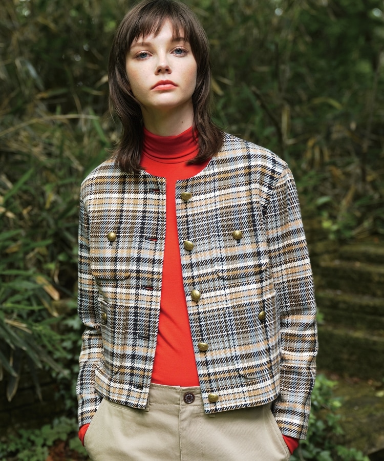 DRESSTERRIOR ツイードノーカラージャケット 34 ホワイト美品 DRESSTERRIOR ツイードノーカラージャケット 34 ホワイト美品