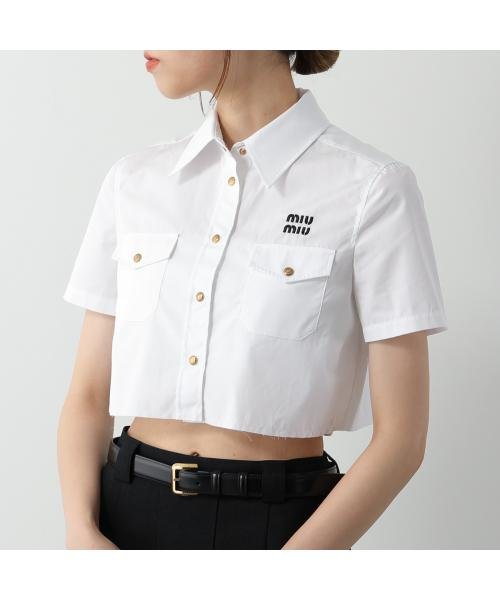 ミュウミュウ Miu Miu MIUMIU ポプリンシャツ MK1829 10RG 半袖 ロゴ 