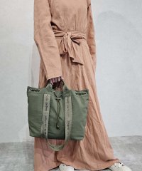 UNGRID bag/アングリッド Ungrid 撥水.防水.軽量ソフトナイロン ロゴテープ 牛革ハンドル 2WAY 巾着トートバッグ/506419916