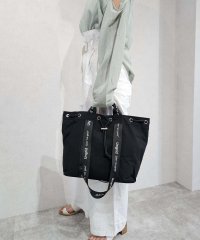 UNGRID bag/アングリッド Ungrid 撥水.防水.軽量ソフトナイロン ロゴテープ 牛革ハンドル 2WAY 巾着トートバッグ/506419916