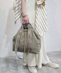 UNGRID bag/アングリッド Ungrid 撥水.防水.軽量ソフトナイロン ロゴテープ 牛革ハンドル 2WAY 巾着トートバッグ/506419916
