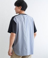 ikka/ストライプブロード切り替えTシャツ/506015304