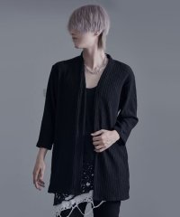 CavariA/キャバリア CavariA CavariA ふくれストライプノーカラー7分袖カーディガン/506452830