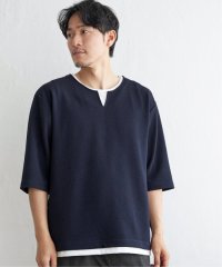 ikka/【吸水速乾】キーネックレイヤード7分袖Tシャツ/505995084