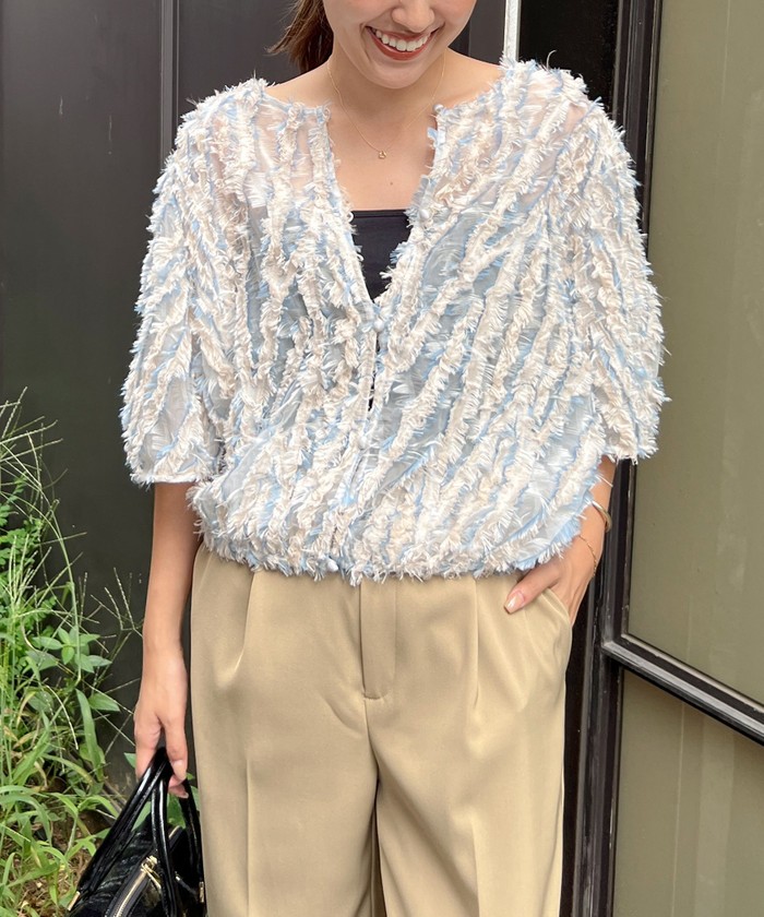 新品未使用 ジェラートピケ ジャガード柄が華やかなフェザー