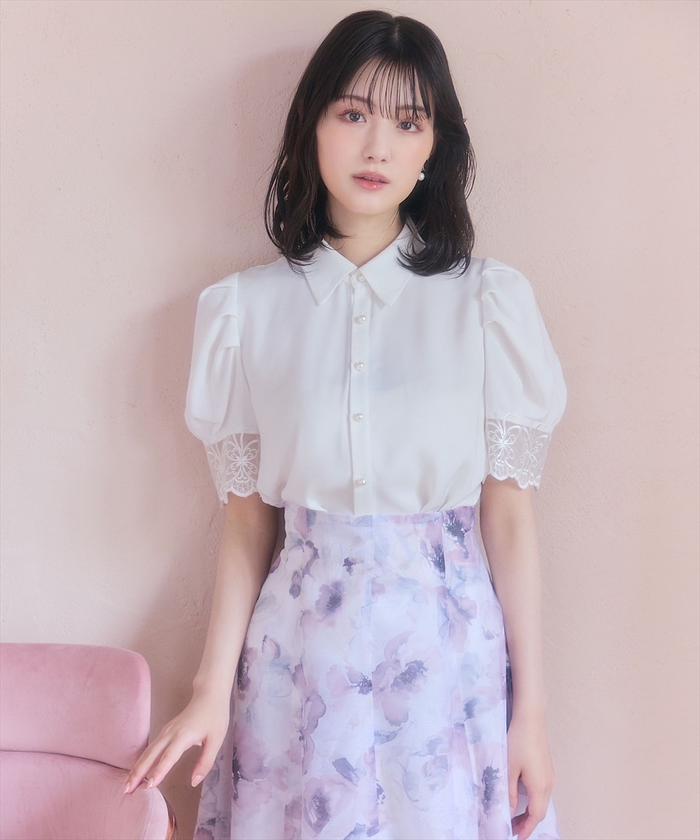 セール 30%OFF】レースカフスパールボタンシャツブラウス
