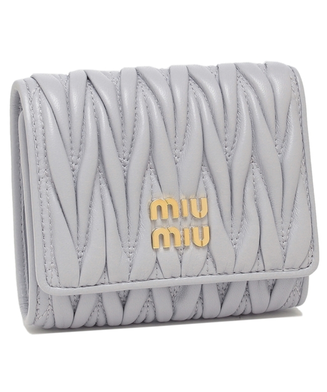 ミュウミュウ　miumiu 財布　三つ折り　短財布　レザー　フリル　ブラック　白