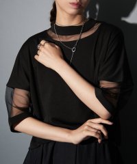 MAISON BREEZE reveur/MAISON BREEZE reveur コンビネーション シアー カットソー 半袖 5分袖 ショート丈 オフィス トップス 234059 trc/506360267