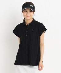 adabat/ストライプ×千鳥デザイン 異素材組み合わせ フレンチスリーブポロシャツ/506486271
