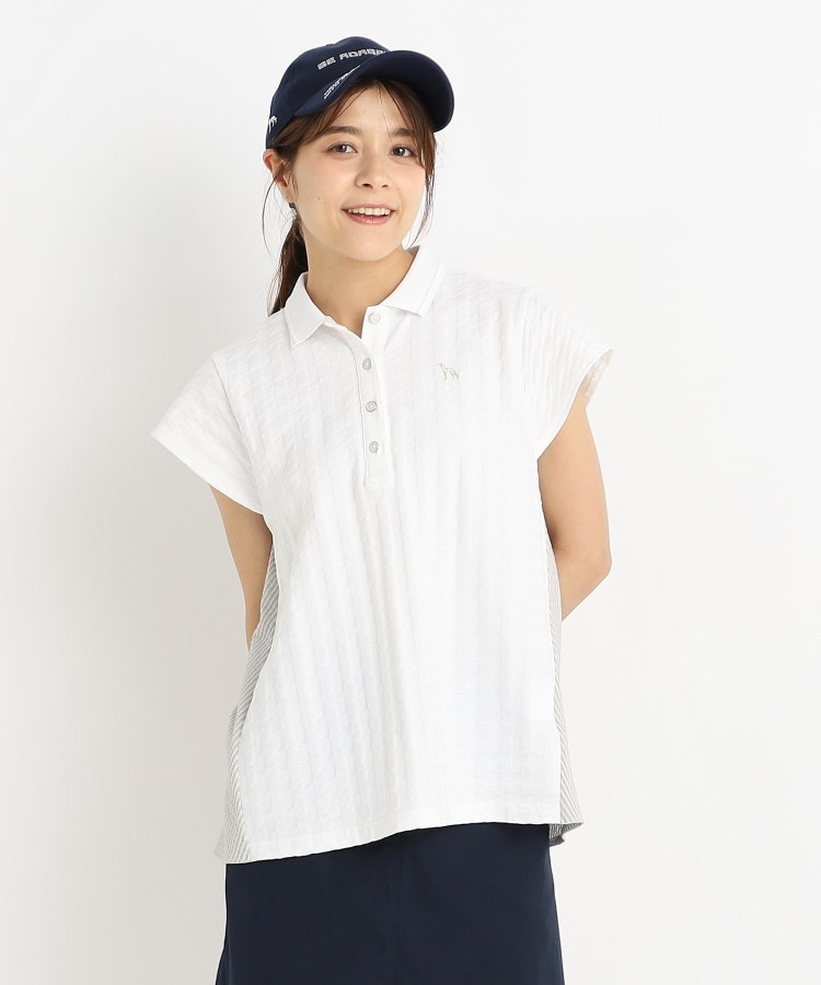 adabat / アダバット ストライプ×千鳥デザイン 異素材組み合わせ フレンチスリーブポロシャツ セール】アダバット adabat ストライプ×千鳥デザイン 異素材