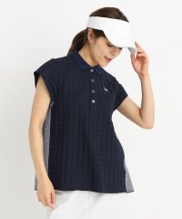 adabat/ストライプ×千鳥デザイン 異素材組み合わせ フレンチスリーブポロシャツ/506486271