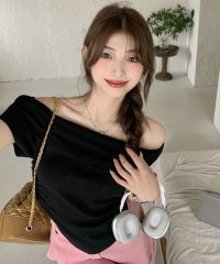 shopnikoniko/ショップニコニコ ShopNikoNiko サイドギャザー オフショルダー トップス ma 【即納】 韓国カジュアル 韓国ガーリー フレンチガーリー バレエコア/506492482