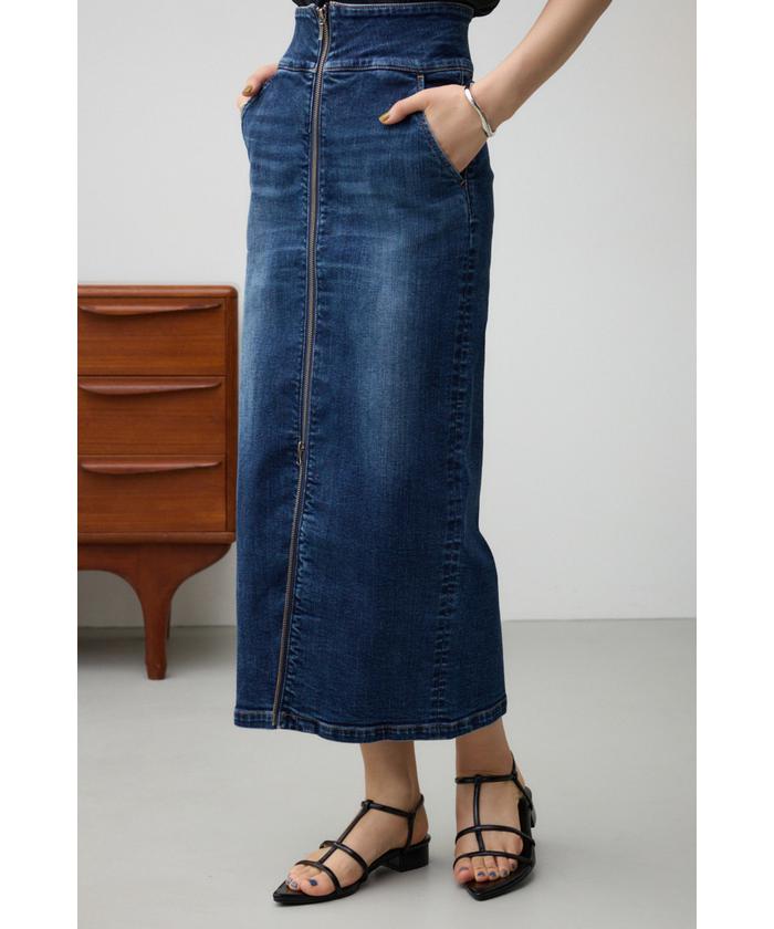 スカート　青色 GIOLICAカルゼフロントジップスカート|allureville OFFICIAL