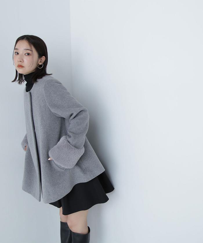 セール】フェイクファースリーブハーフコート 24AW(506514600 セール】フェイクファースリーブハーフコート 24AW(506514600