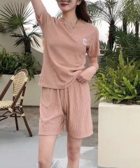 shoppinggo/ショッピングゴー shoppinggo ルームウェア 2点セット 薄手 セットアップ パジャマ 接触冷感 レディース Tシャツ 半袖 ワイドパンツ 綿 コットン/506516263