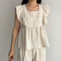 callautia/カラウティア callautia callautia リネン混フリルノースリーブブラウス/506516298