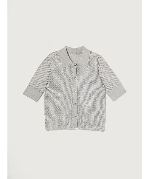 【大人気】アニュアンス　ラメメッシュハーフスリーブニットポロシャツ【美品】 ラメメッシュハーフスリーブニットポロシャツ（ニット）｜ánuans