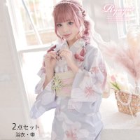 Rew-You/浴衣 グレー 大人かわいい 花柄 大柄 トレンド セット浴衣 ギャル パステルカラー レディース 夏祭り Ryuyu/506203506