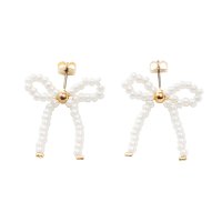 cream dot/クリームドット Cream dot. トレンド感抜群、ハンドメイドのリボンビーズピアス/506527423