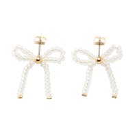 cream dot/クリームドット Cream dot. トレンド感抜群、ハンドメイドのリボンビーズピアス/506527423