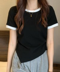 Amulet/アミュレット Amulet バイカラーアシンメトリーTシャツ レディース 10代 20代 30代 韓国ファッション カジュアル 夏 シンプル 可愛い トップス /506556381