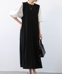 Amulet/アミュレット Amulet 七分袖ドッキングワンピース レディース 10代 20代 30代 韓国ファッション カジュアル 夏 シンプル 可愛い ロング丈 大人っ/506556384