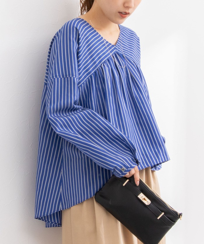ノーリーズ NOLLEY'S スパンコール刺繍ストライプ2WAYシャツ