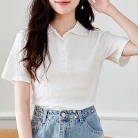 Amulet/アミュレット Amulet ショートスリーブリブポロシャツ 半袖 オープンカラー ニット レディース おしゃれ 大人可愛い/504625666