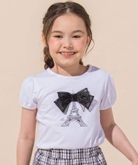 BeBe/エッフェル塔プリントリボン天竺パフスリーブTシャツ(90~150cm)/506514379