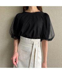 ジュノア JUNOAH チュールパフスリーブシアーブラウス