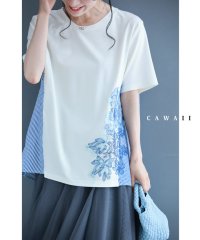 CAWAII/カワイイ CAWAII 花画レース浮かぶ異素材合わせTシャツトップス/506586273