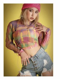 bombshell/ボムシェル bombshell 長袖カットソー カラフル クロップドトップス キャミソール シースルー インポート 派手 胸見せ ショート丈 2点セット メロウ/505475519