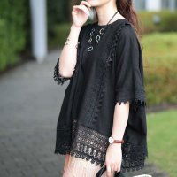 Sawa a la mode/サワアラモード Sawa a la mode アシンメトリーレース使い麻混チュニック/506595418