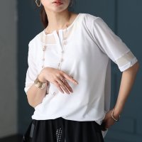 Sawa a la mode/サワアラモード Sawa a la mode モードに涼し気纏うチュールMIXカットソー/506595426
