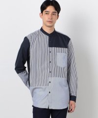 COMME CA ISM MENS/ストライプコンビ バンドカラーシャツ（長袖）/506548439