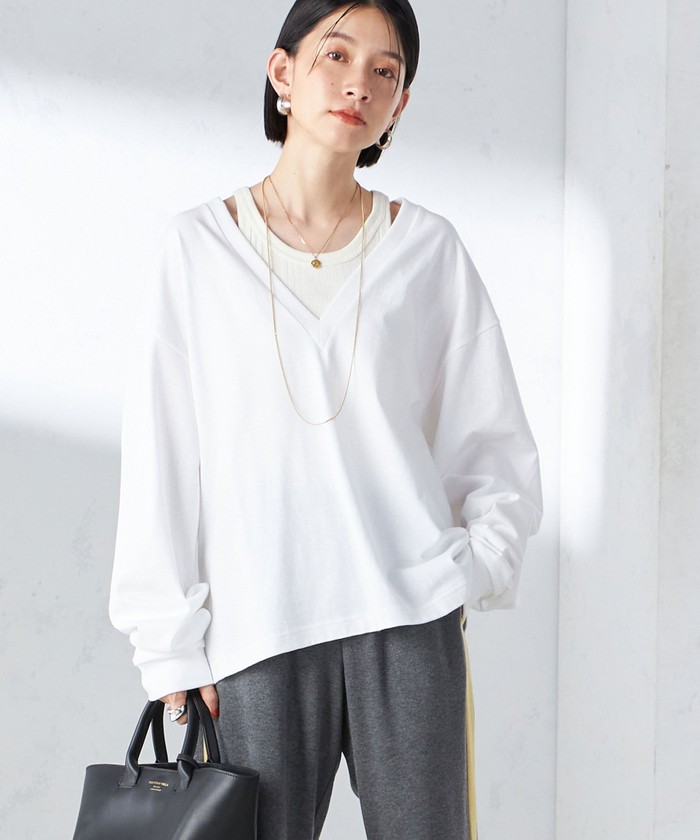 23SS／極美品　ルーニィ　洗える バックシャンギャザーVネックプルオーバー ヤックパック（YAK PAK）（レディース）ユニホーム Vネックプル