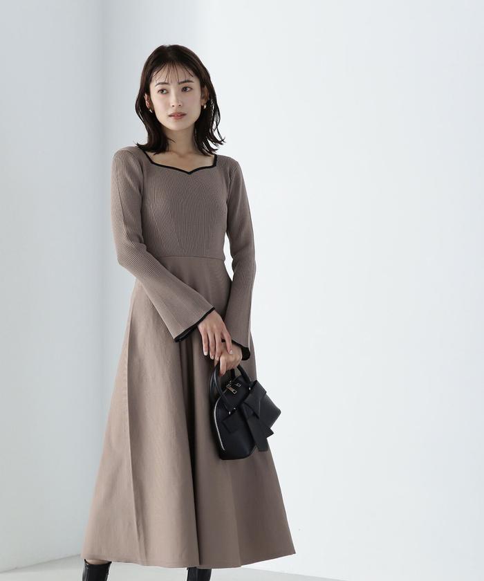 バイカラーハートネックニットワンピース 24AW(506567582 バイカラーハートネックニットワンピース 24AW(506567582