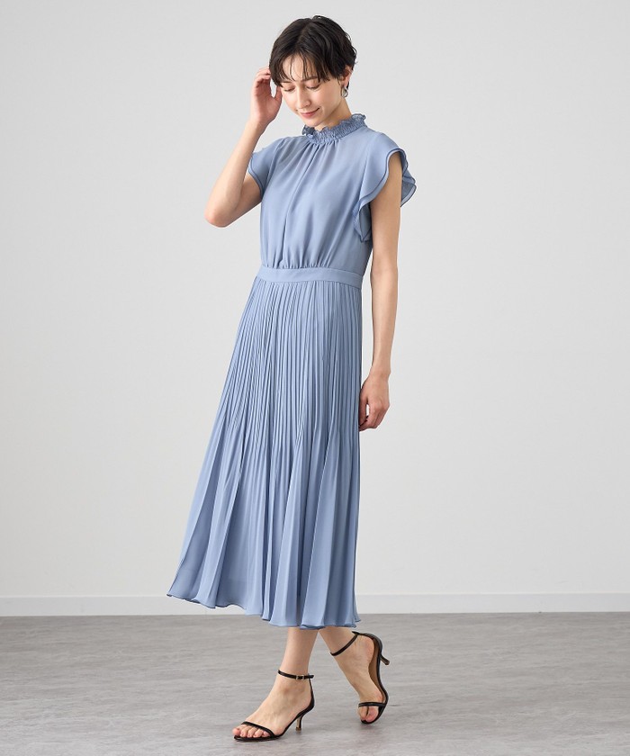 ANAYI ノースリーブプリーツワンピース　38 ANAYI #snc アナイ ワンピース 38 黄 鳥柄 ノースリーブ