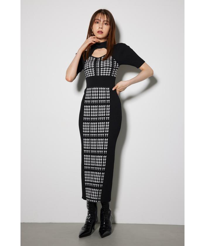 セール 40%OFF】2WAY千鳥パターンタイトニットワンピース セール 40%OFF】2WAY千鳥パターンタイトニットワンピース